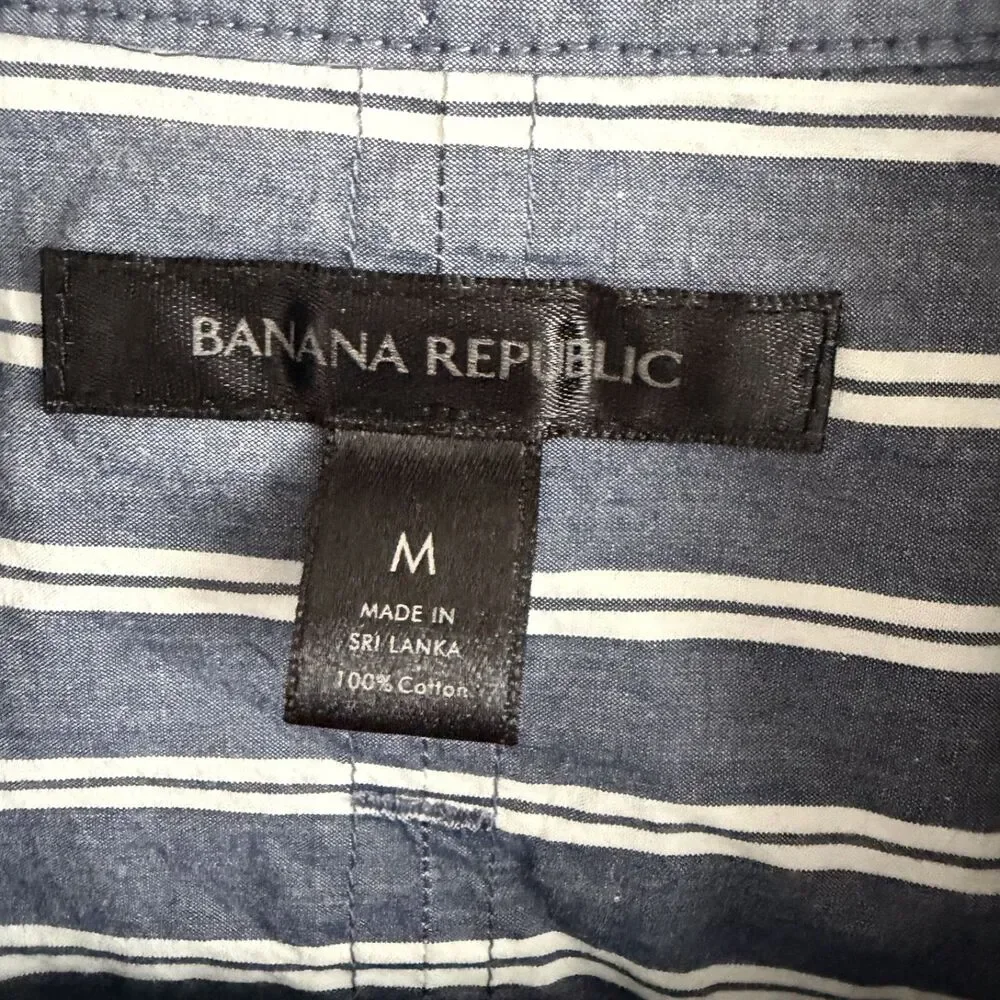 blue striped cropped boxy button up shirt collared top medium by banana republic - Picture 10 of 10